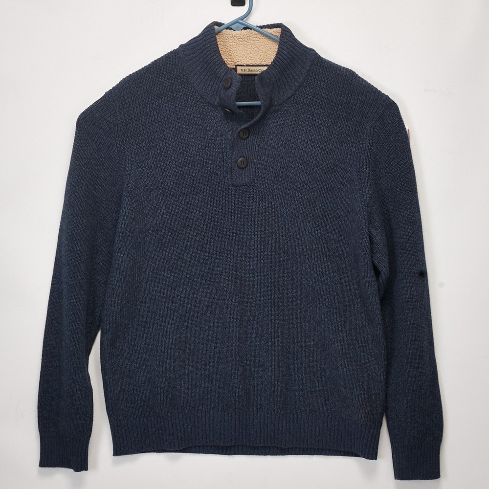 G.H. Bass &‎ Co. Mens XL Cardigan Sweater Blue Button Up Sherpa Collar Knit